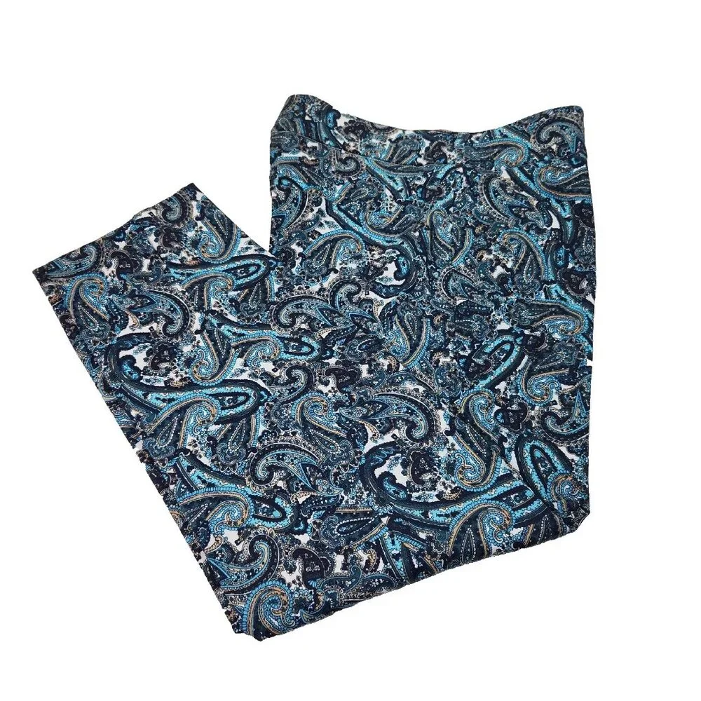 Michael Kors Plus Size Paisley Capri Pants 16W Midnight Blue Stretch New No Tags - Picture 4 of 8